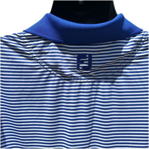 FootJoy FJ Mens Golf Polo Shirt Size Medium Solid Blue Collar Blue Stripe - Picture 3 of 9
